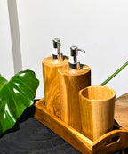 Wooden Teak Soap Dispenser Holder Set