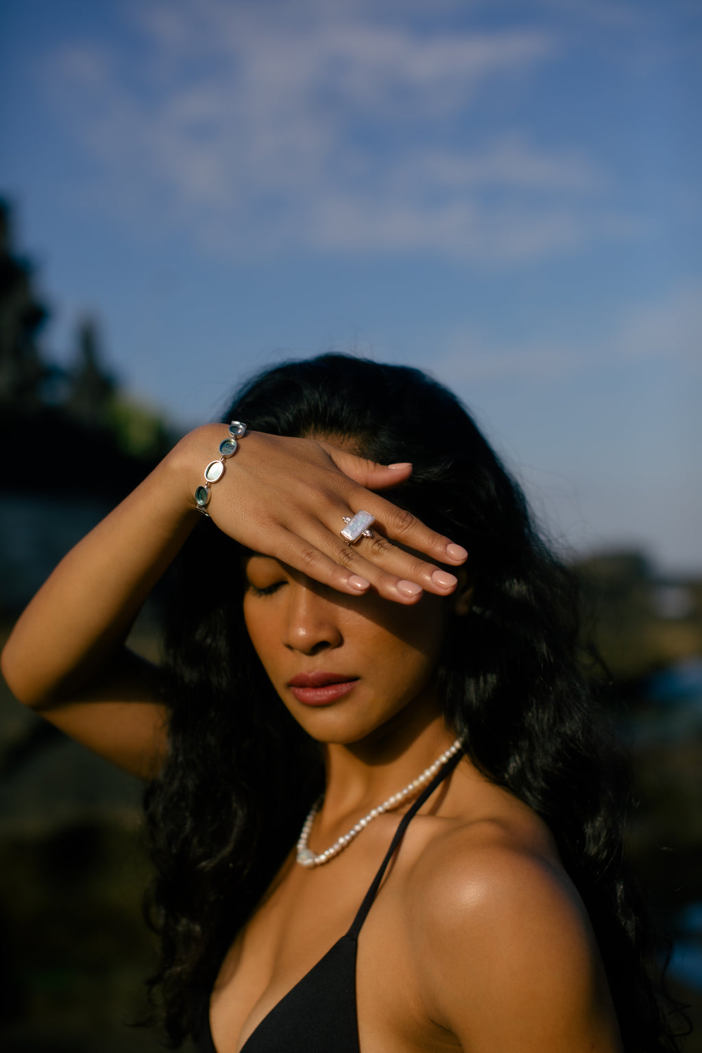 Ishani 925 Silver Ring with rectangle Baroque Pearl