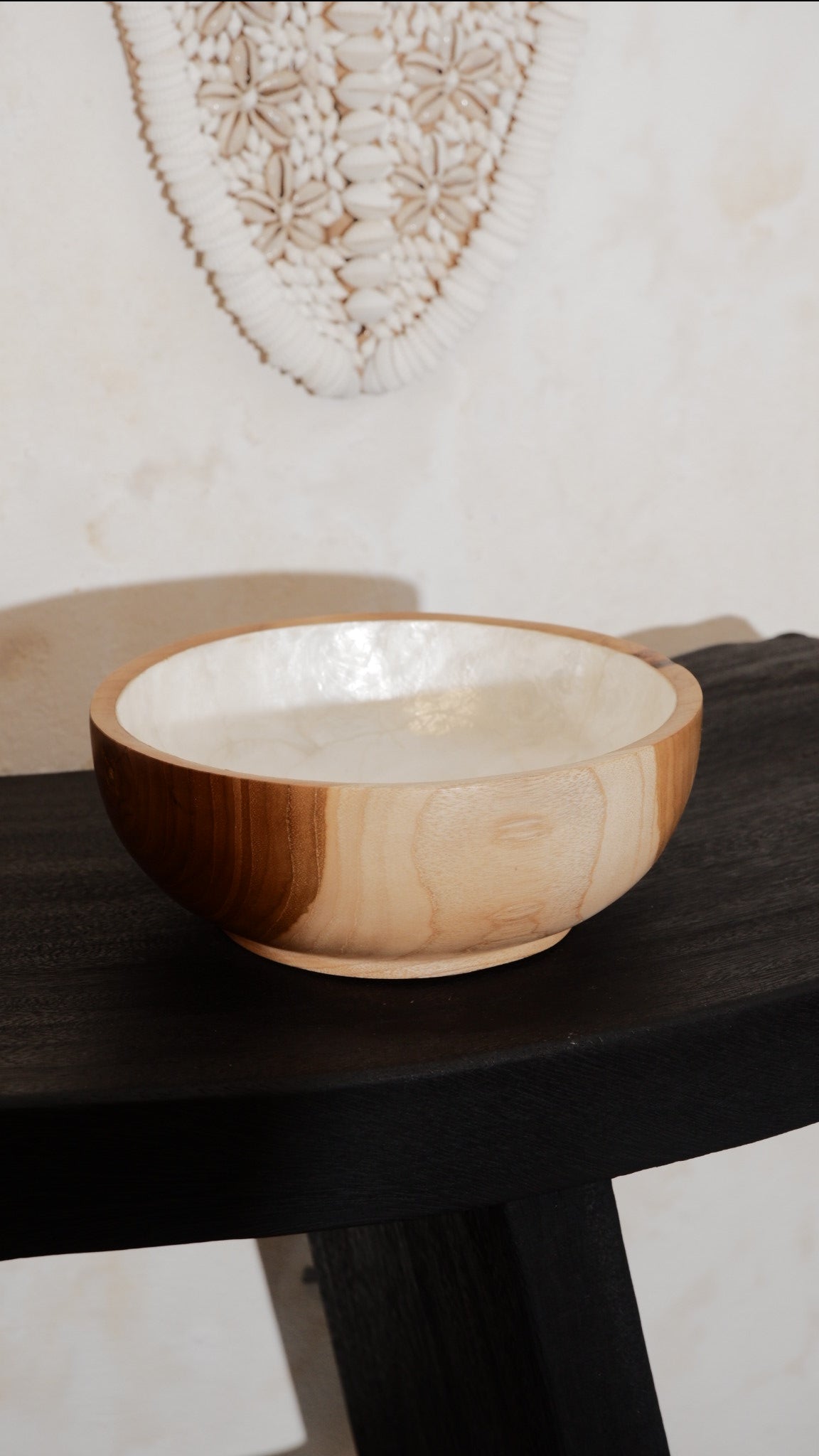 Wooden Teak Bowl with  Shells
