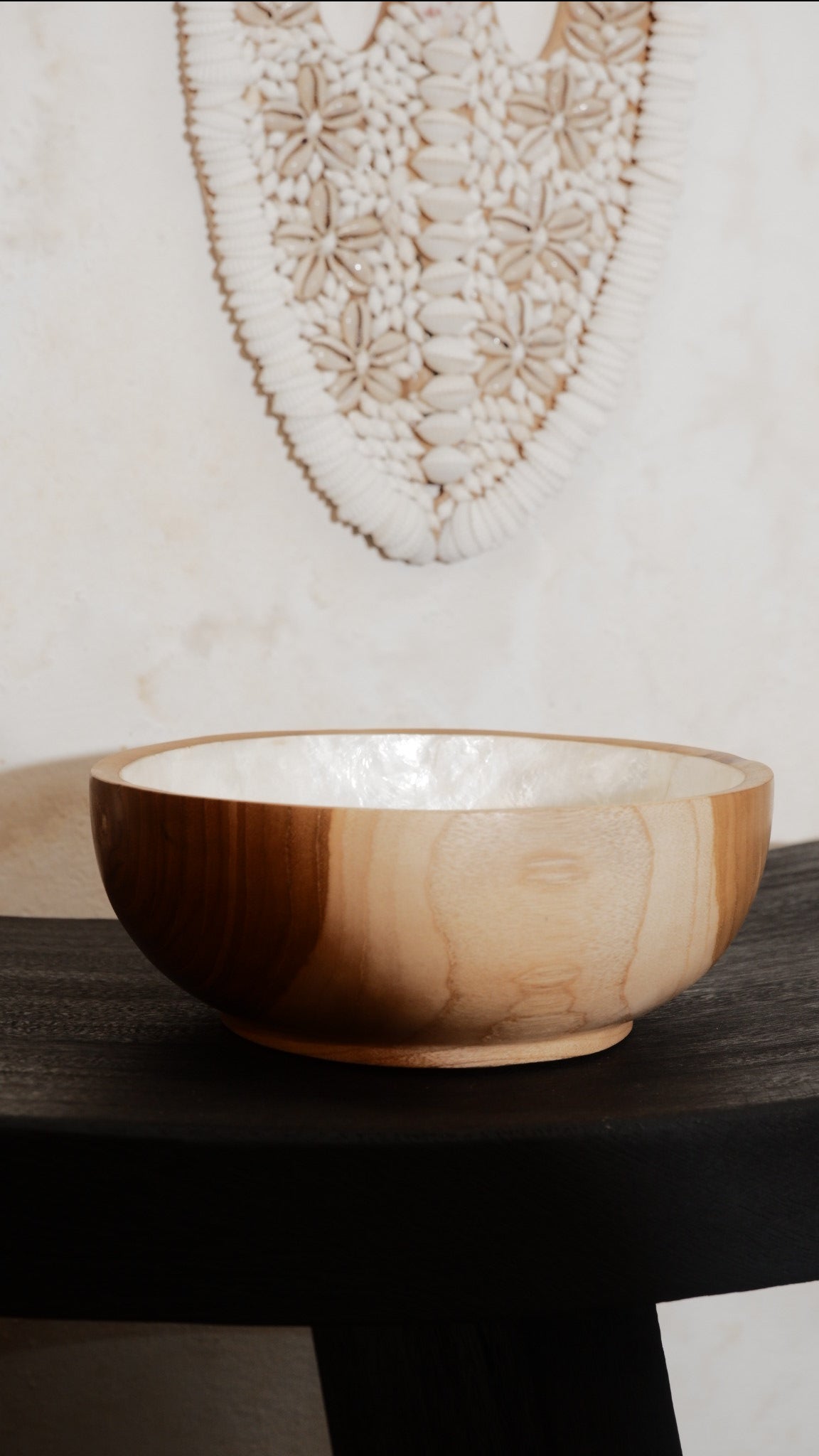 Wooden Teak Bowl with  Shells