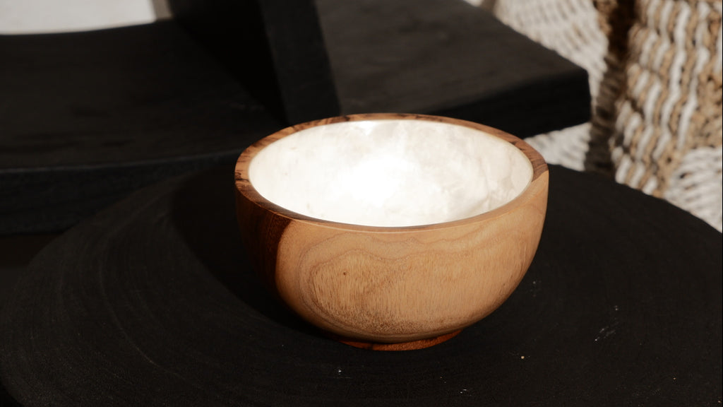 Wooden Teak Bowl with  Shells