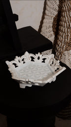 Hexa Decorative Wooden Tray with Floral Pattern Glass