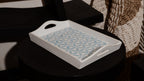 Kawung Blue White Floral Wooden Decorative Serving Tray with Handle