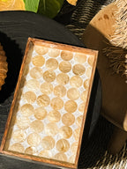 Rectangle Palm Wood Tray with shells circle Pattern