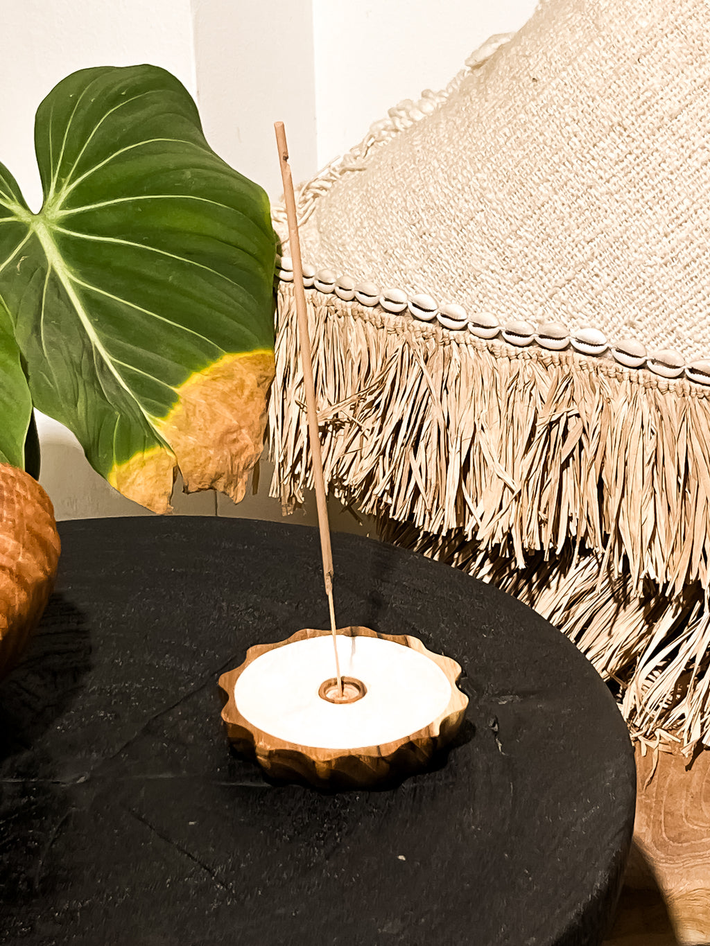 Sunny Wooden Teak Incense Holder with Sea Shells