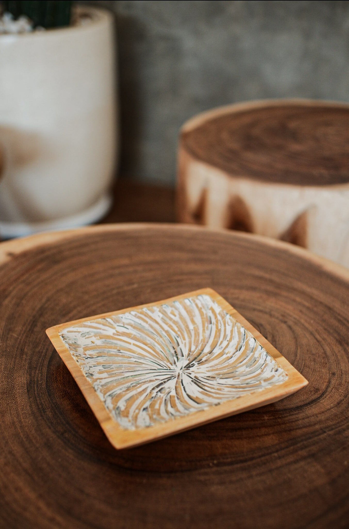 Wooden Square plate with shells