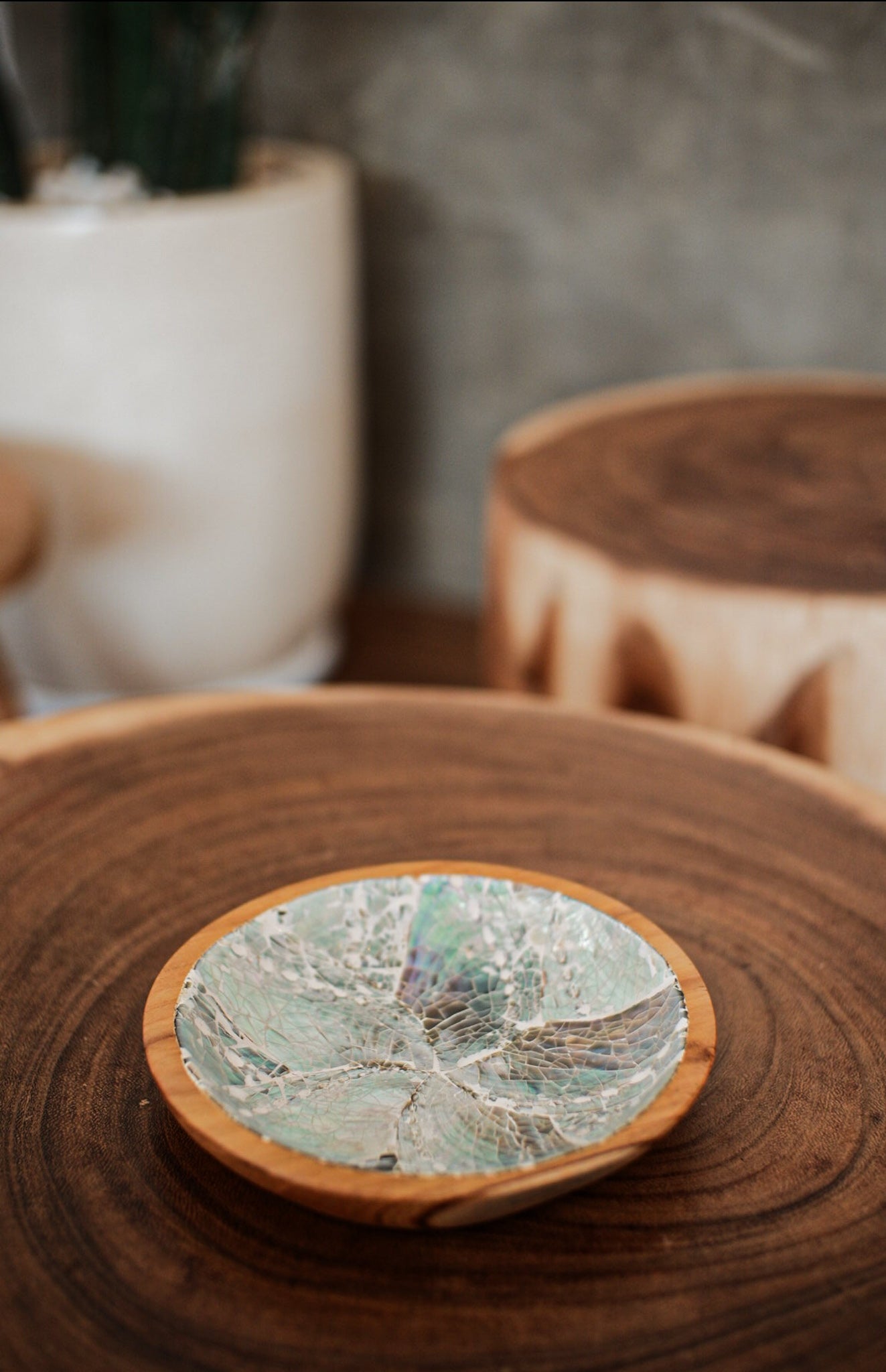 Wooden Round Plate With Shells