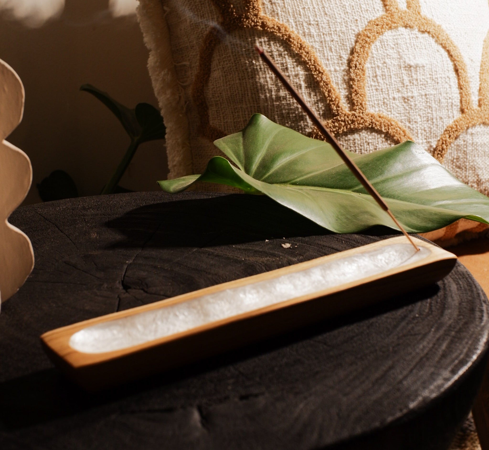 Wooden Square Incense Holder with Shells