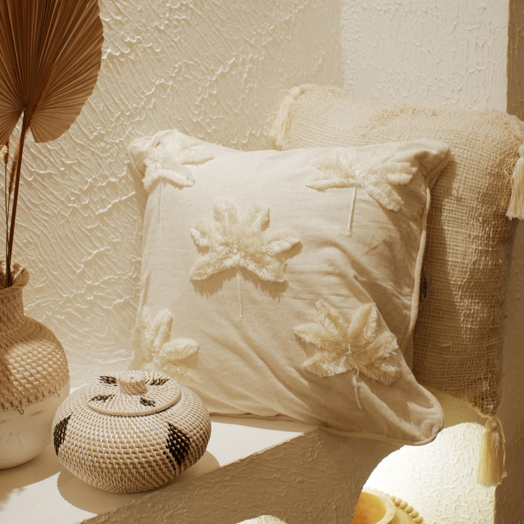 White Palm Cushion Cover
