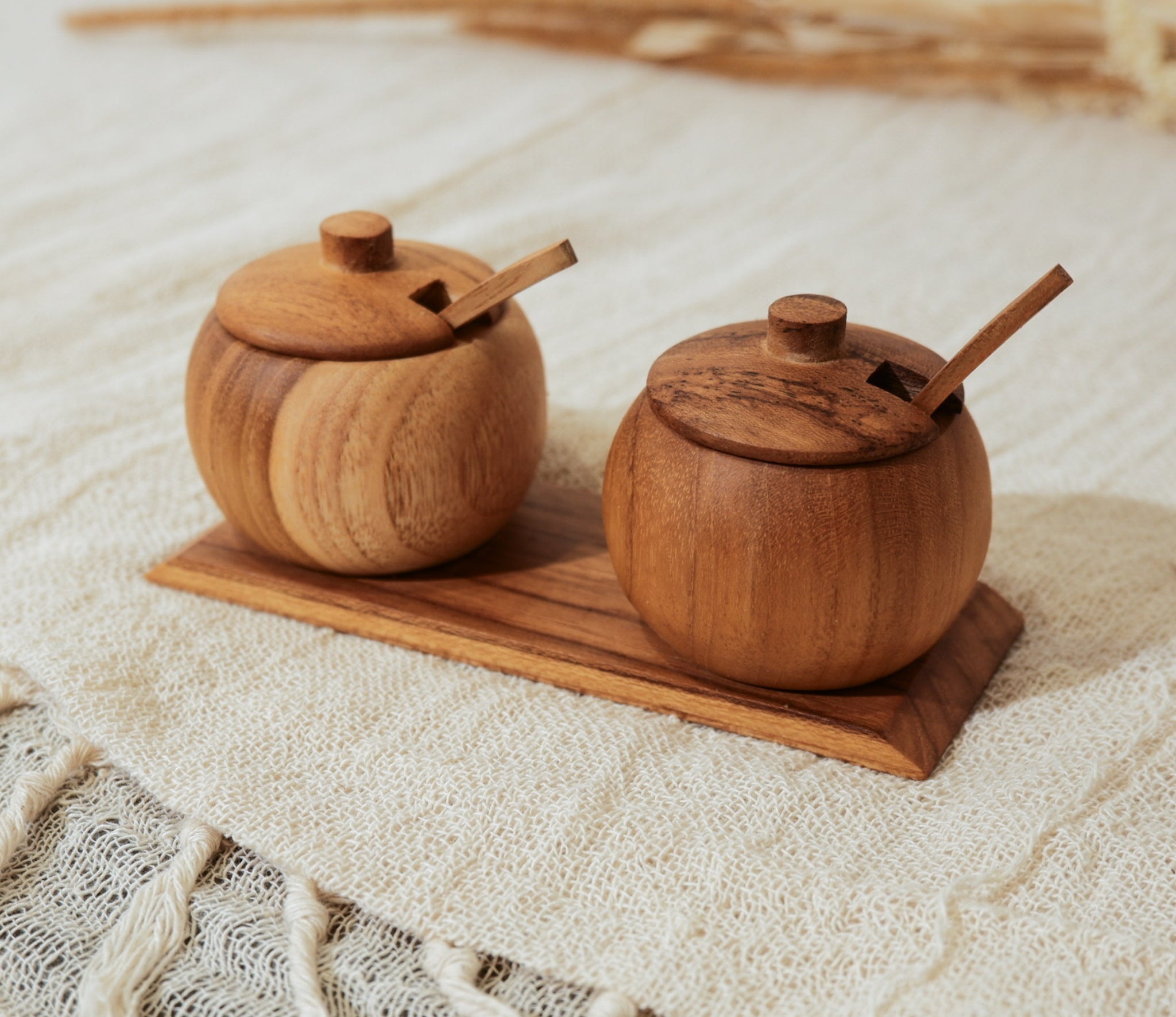 Wooden Salt & Pepper Holder - Teak Wood