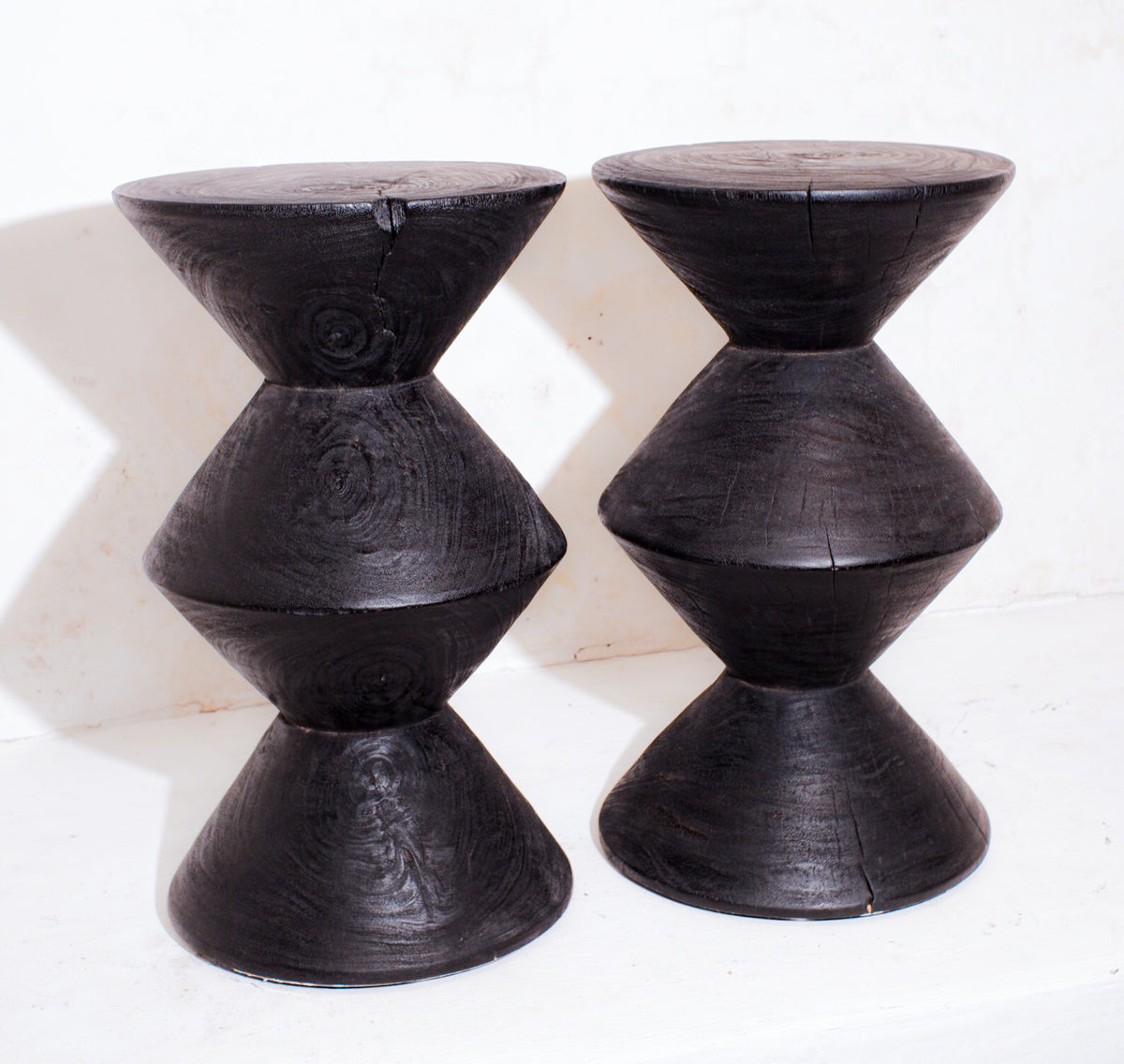Moja Geometric Side Table Suar Solid Wood with Yakisagi Finish