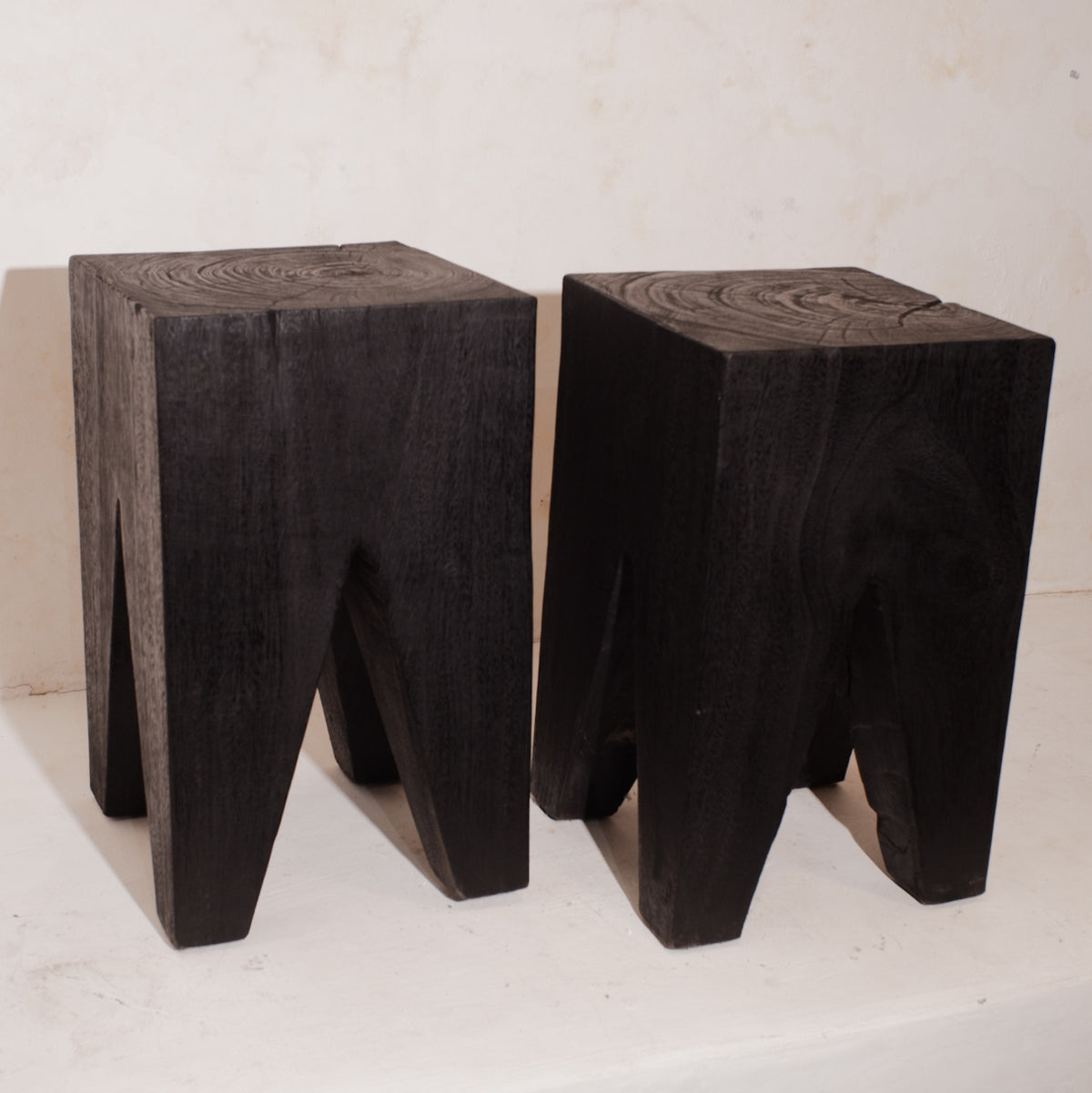 Ruci Suar Solid Wood Stool with Yakisagi Finish