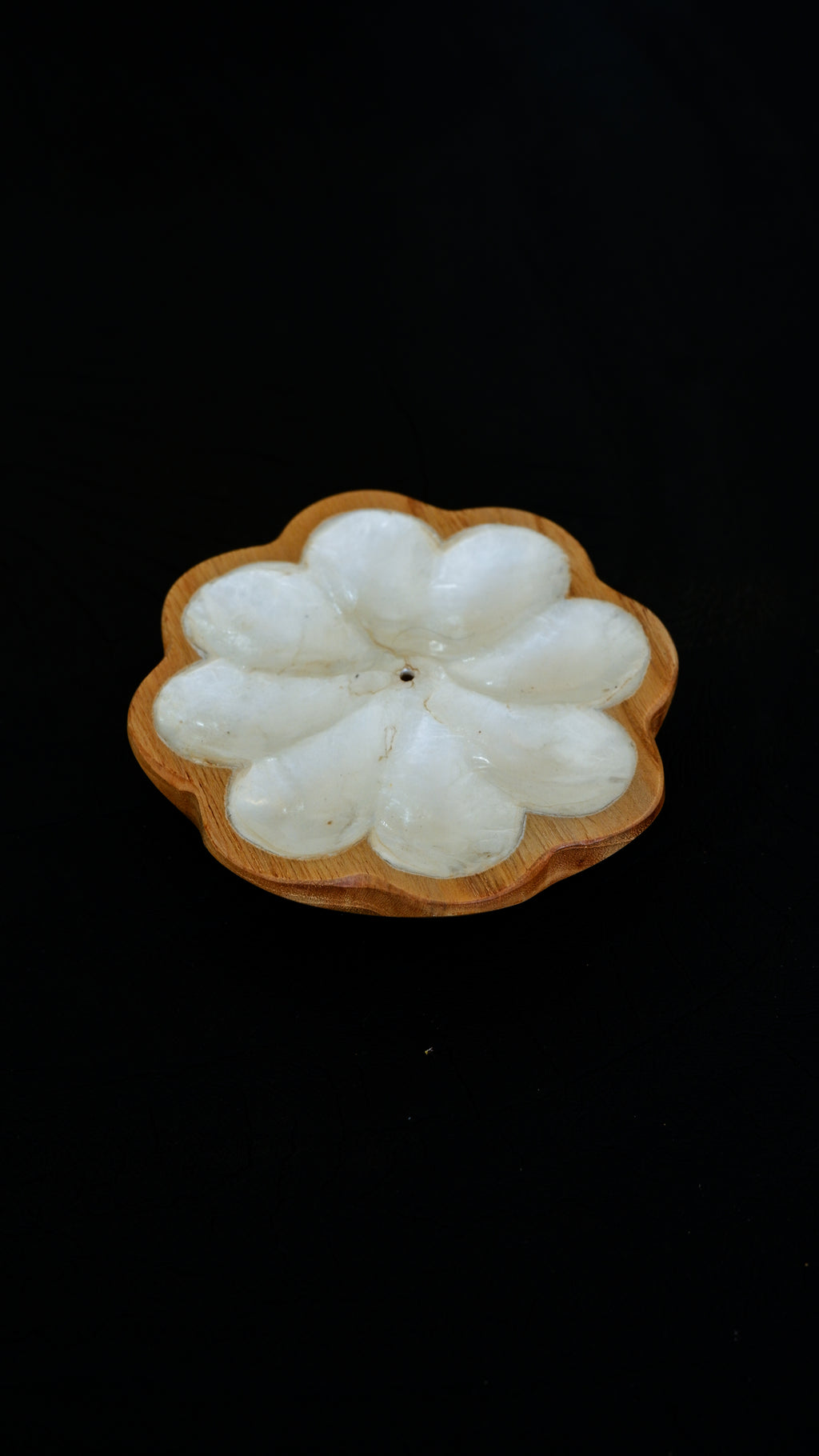 Flower Wooden Teak  Incense Holder with Sea Shells inlay