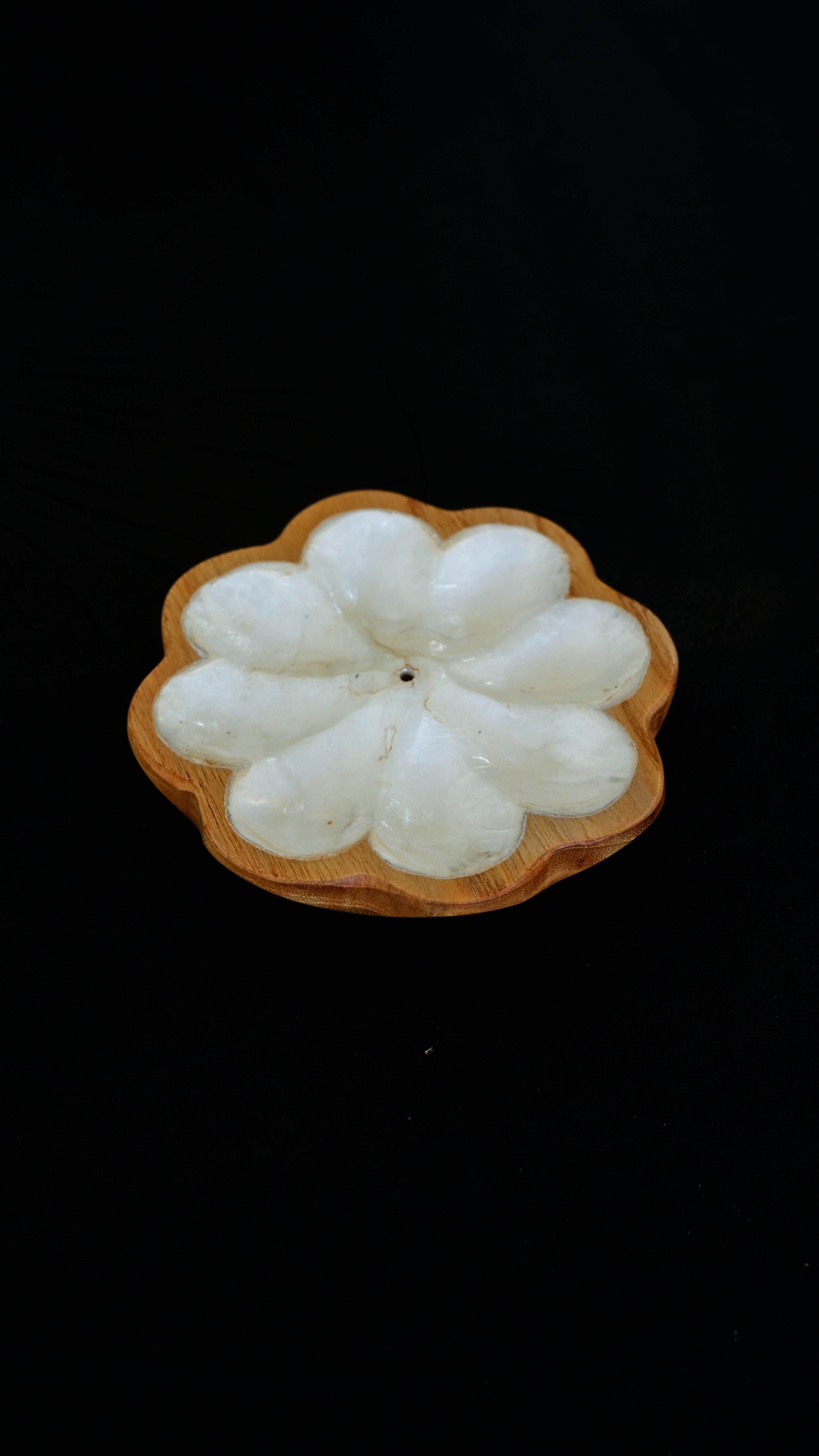 Flower Wooden Teak  Incense Holder with Sea Shells inlay