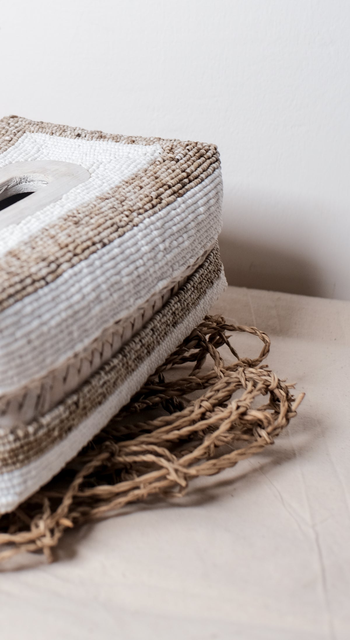 Square Bamboo Tissue Holders with Handmade Beaded