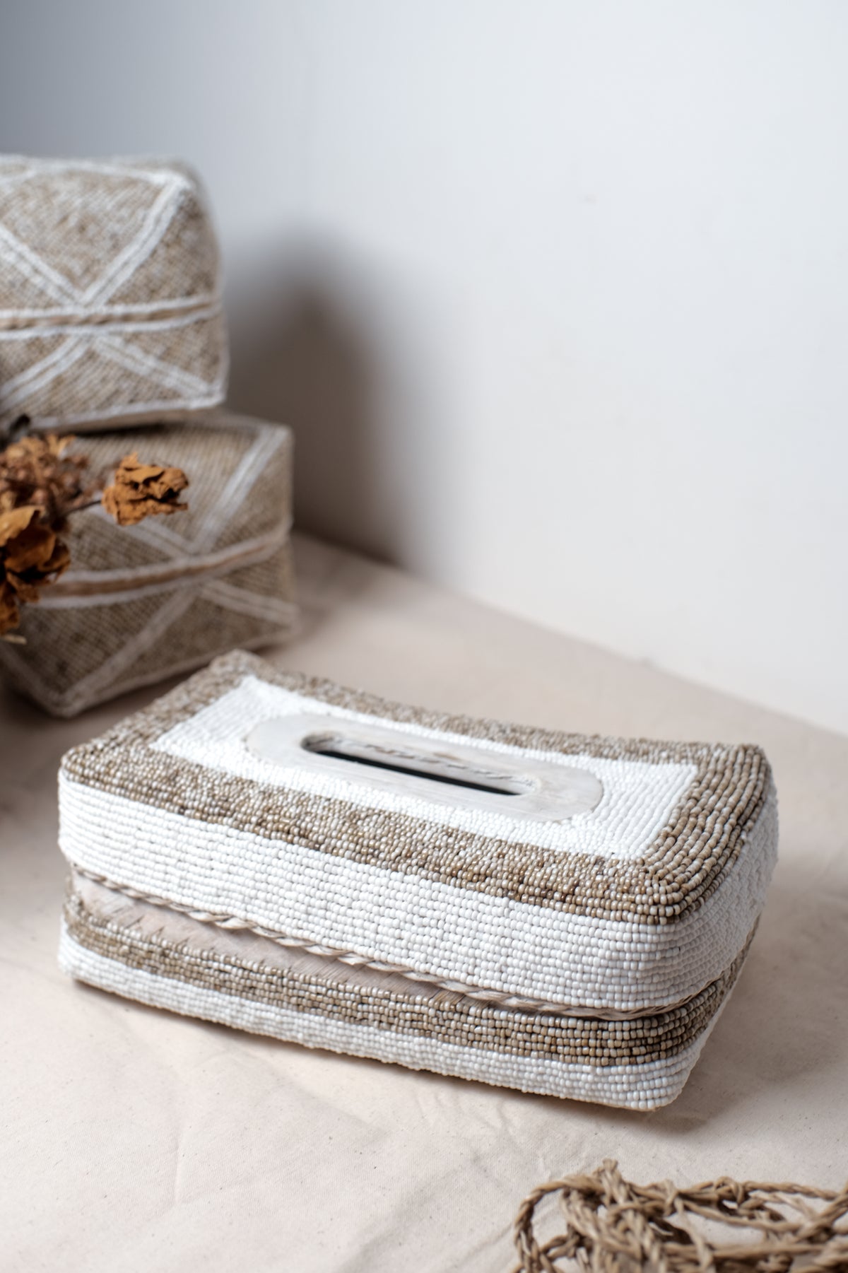 Square Bamboo Tissue Holders with Handmade Beaded