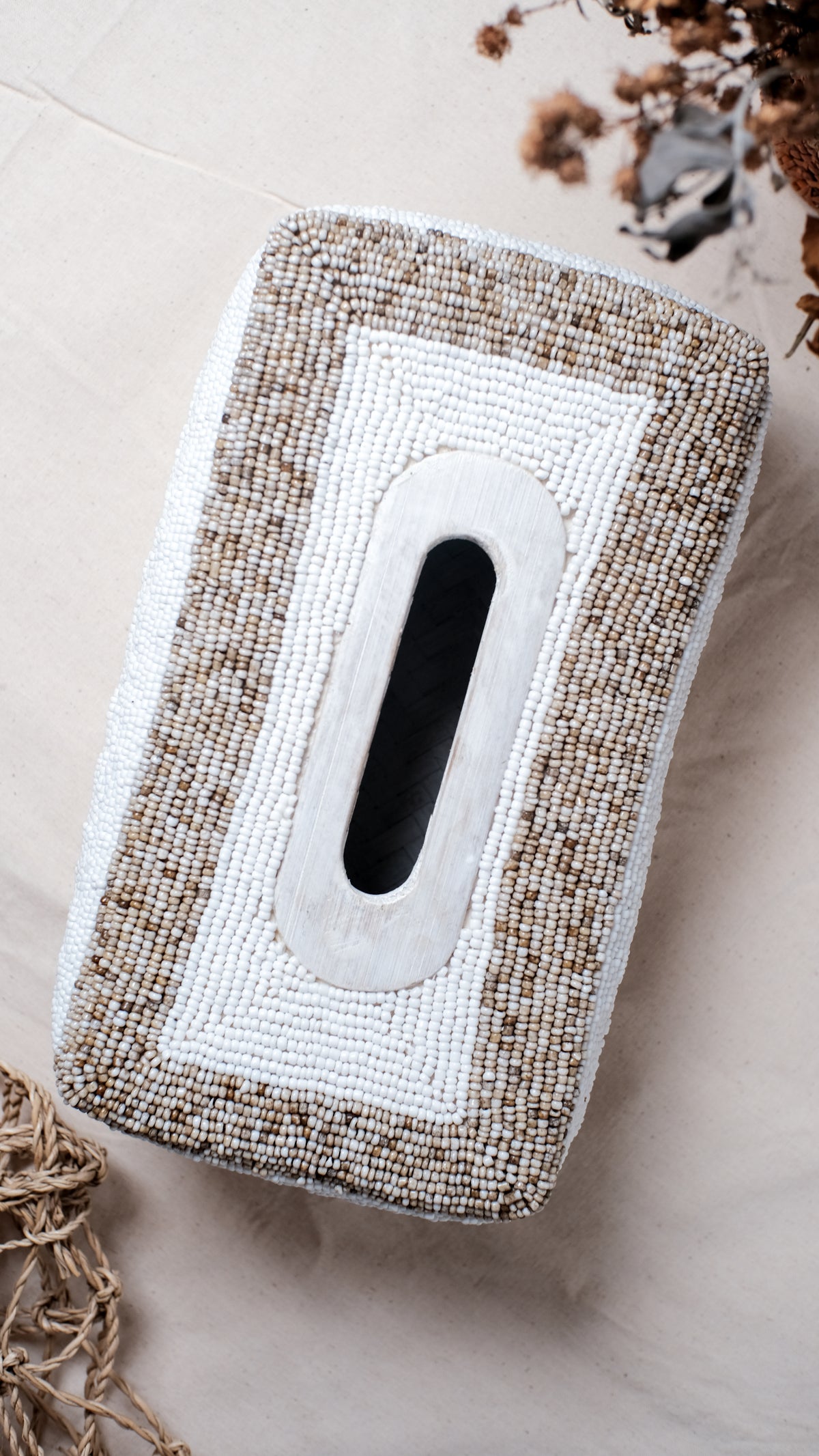 Square Bamboo Tissue Holders with Handmade Beaded