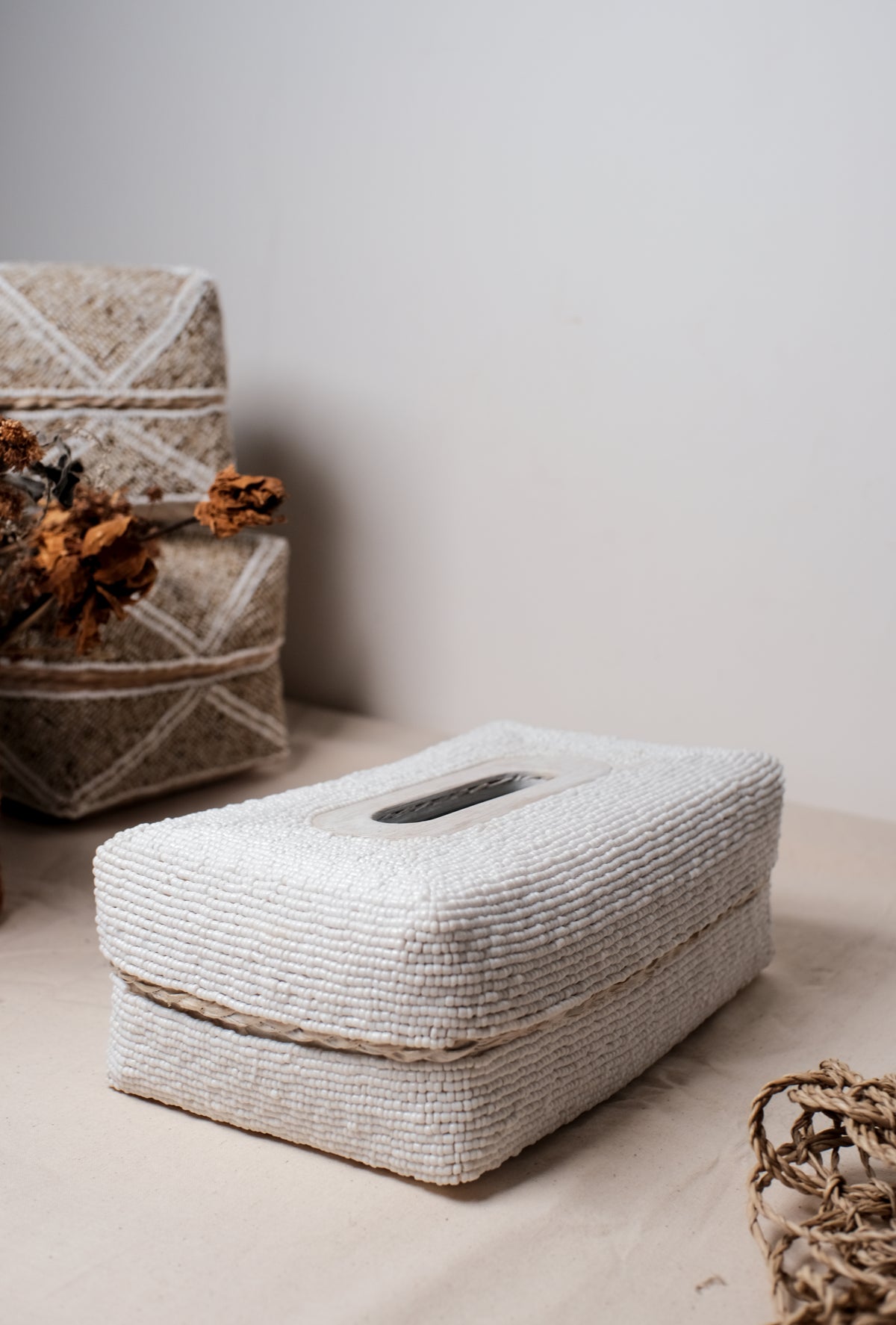 Square Bamboo Tissue Holders with Handmade Beaded