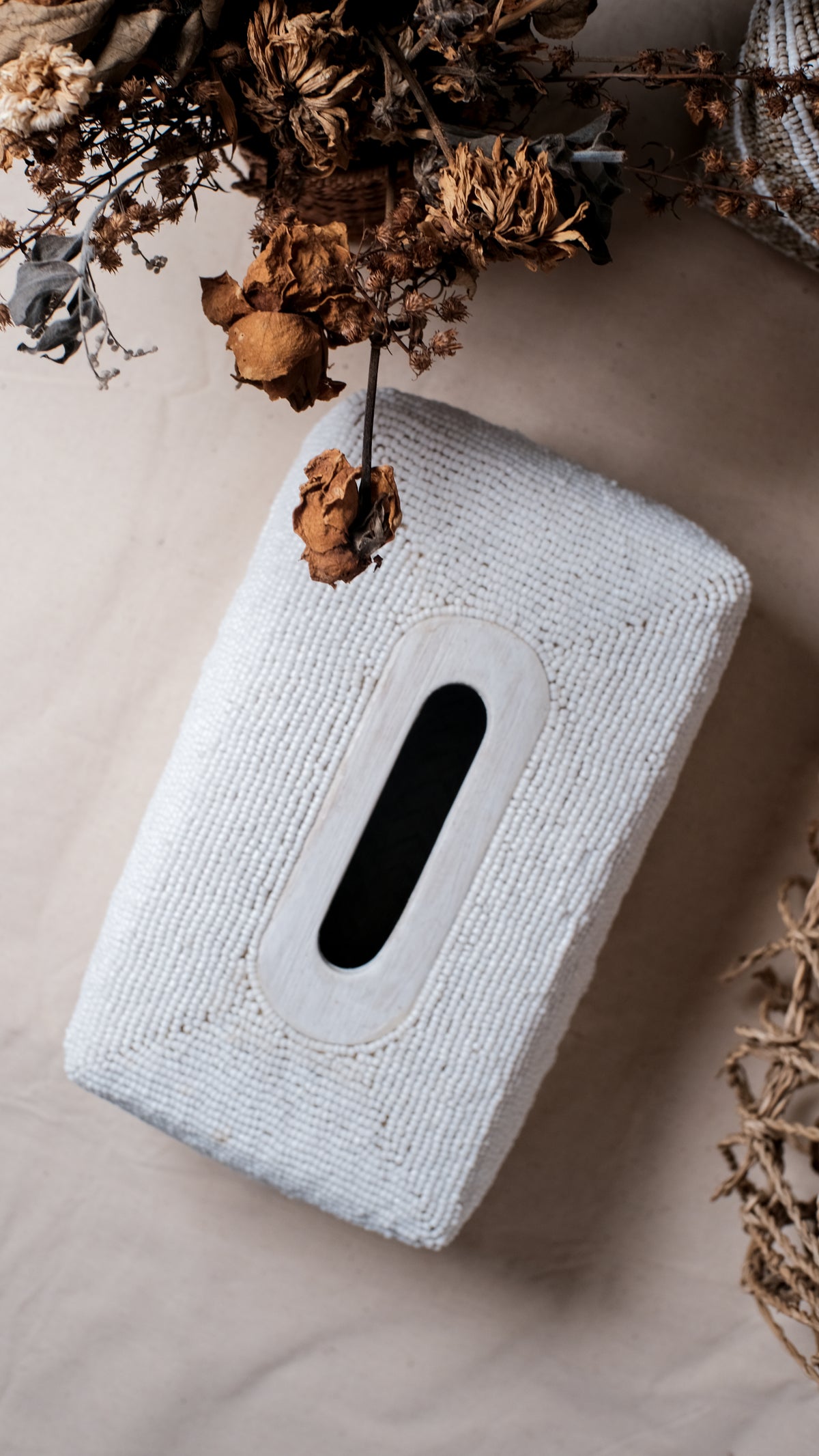 Square Bamboo Tissue Holders with Handmade Beaded