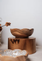 Beige Wooden Teak Flower Bowl With Sea Shells inlay