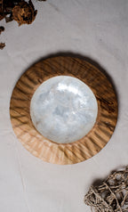 Sea Urchin Teak Wooden Plate with Sea Shells Inlay