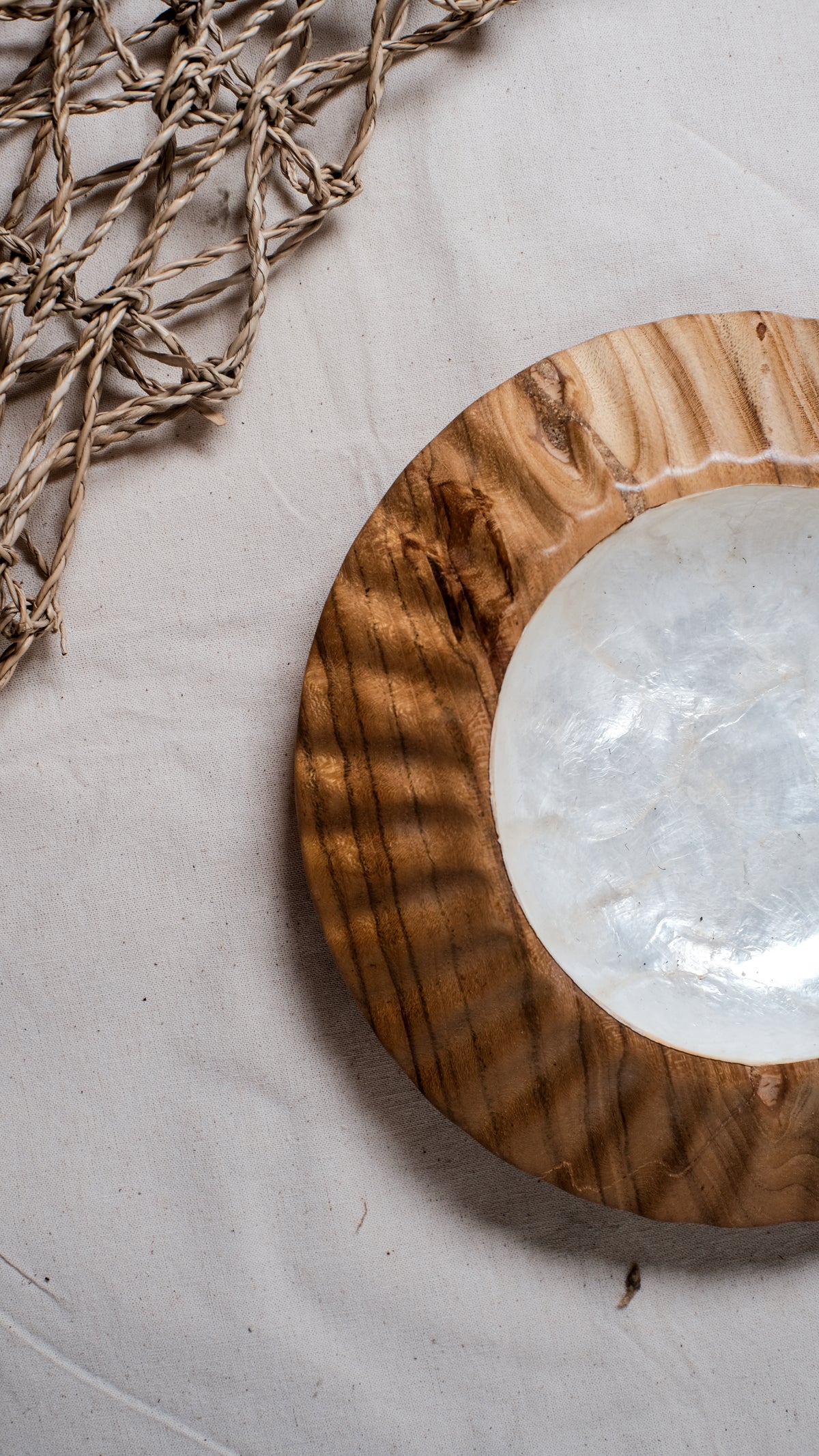 Sea Urchin Teak Wooden Plate with Sea Shells Inlay