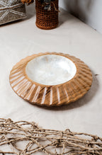 Sea Urchin Teak Wooden Plate with Sea Shells Inlay