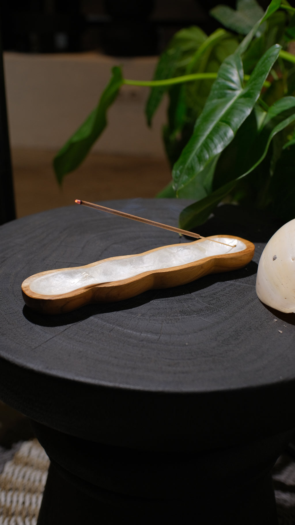 Oshana Wooden Teak Incense Holder with Sea Shells