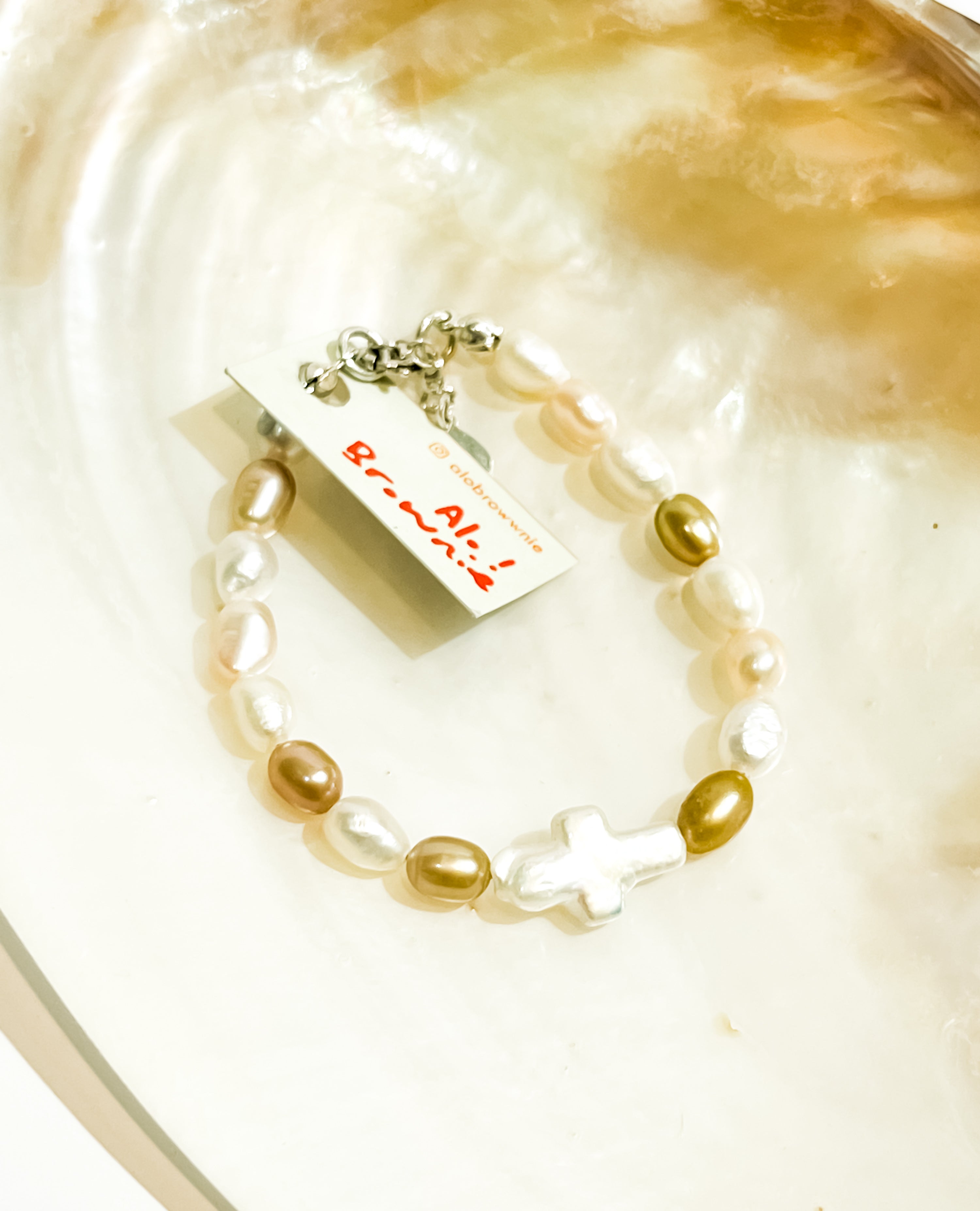 Cross Baroque Pearl Silver Bracelet