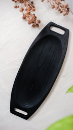 Oval Wooden Teak Tray - Yakisagi Finish