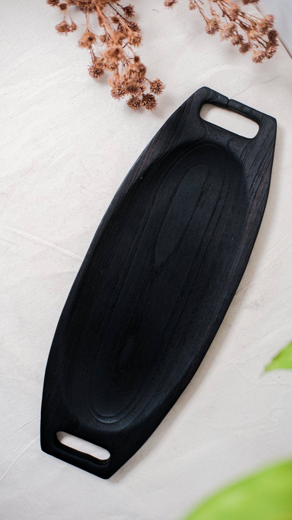 Oval Wooden Teak Tray - Yakisagi Finish