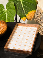 Rectangle Palm Wood Tray with shells circle Pattern
