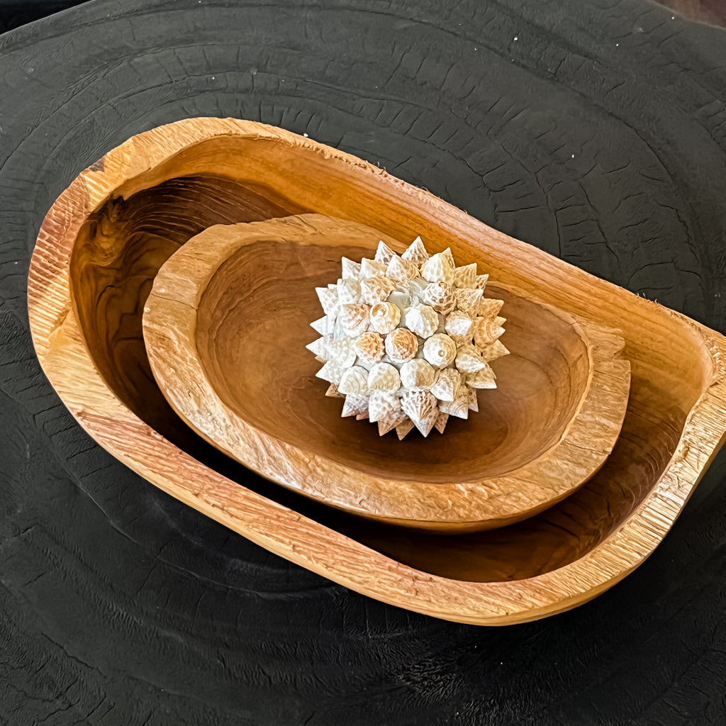 Oval Rustic Wood Decorative Bowl