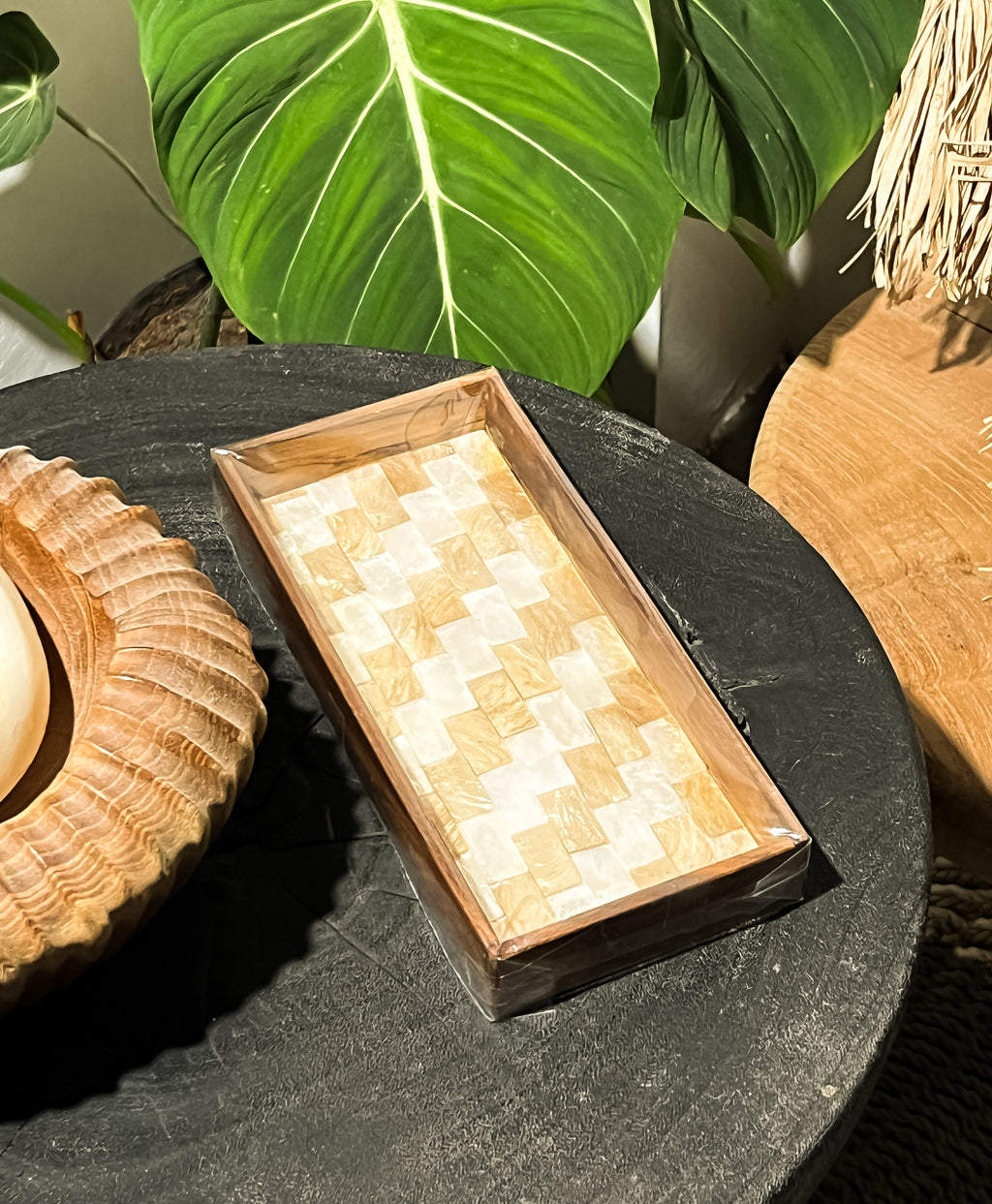 Teak Wood Tray with Sea Shells