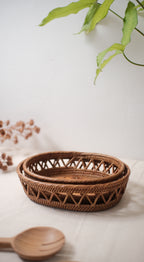 Oval Rattan Tray with Sea Shells inlay