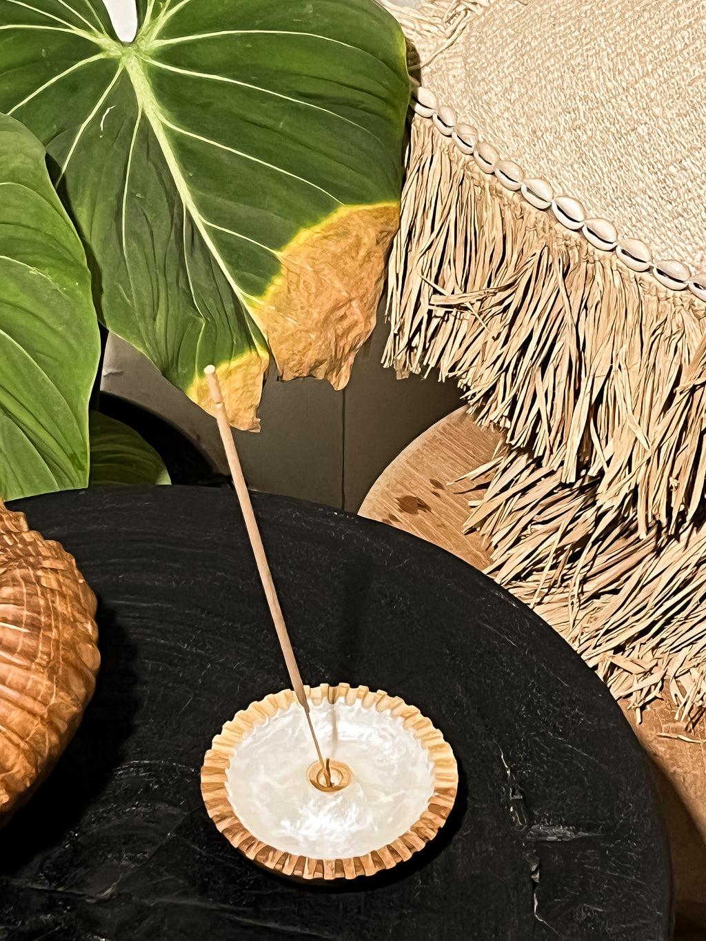Roa Wooden Teak Incense Holder with shells