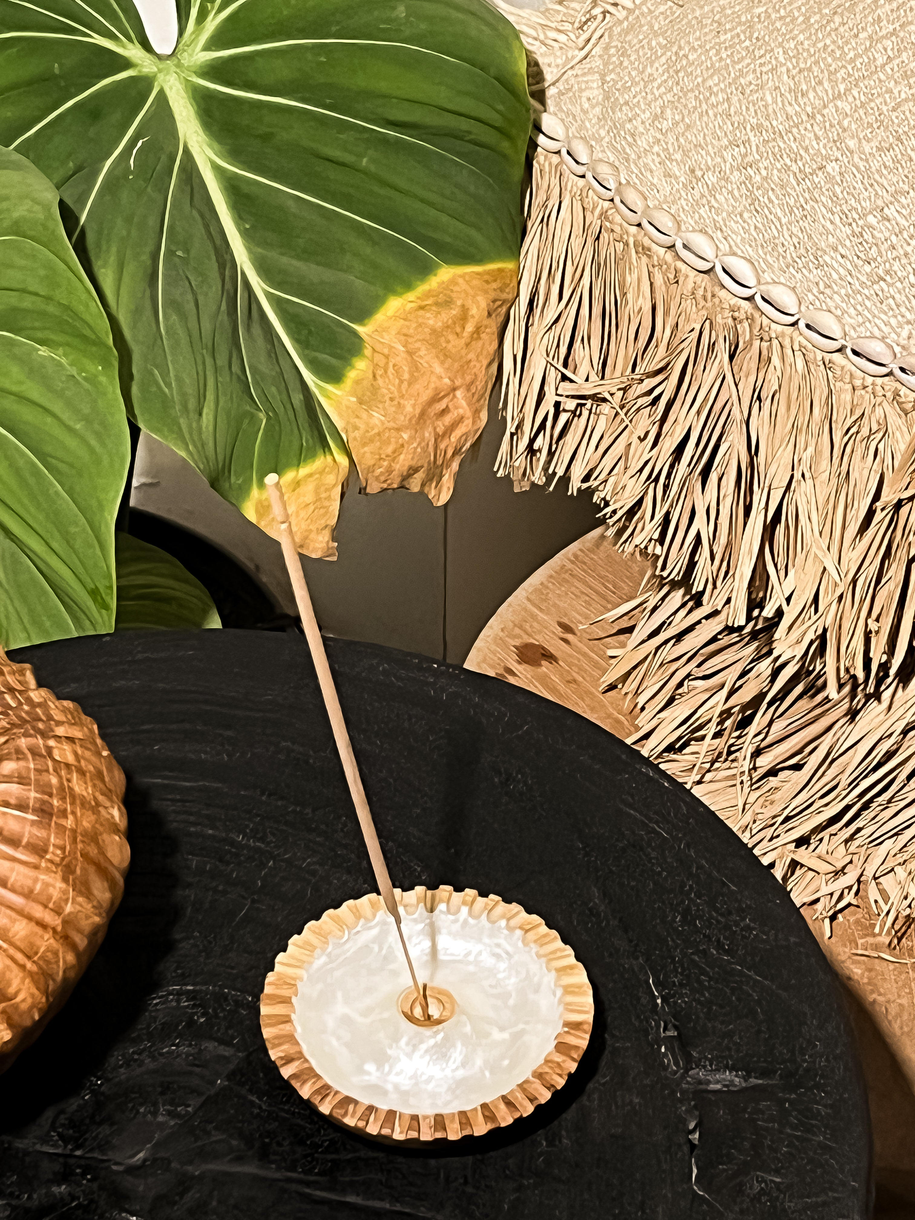 Roa Wooden Teak Incense Holder with shells