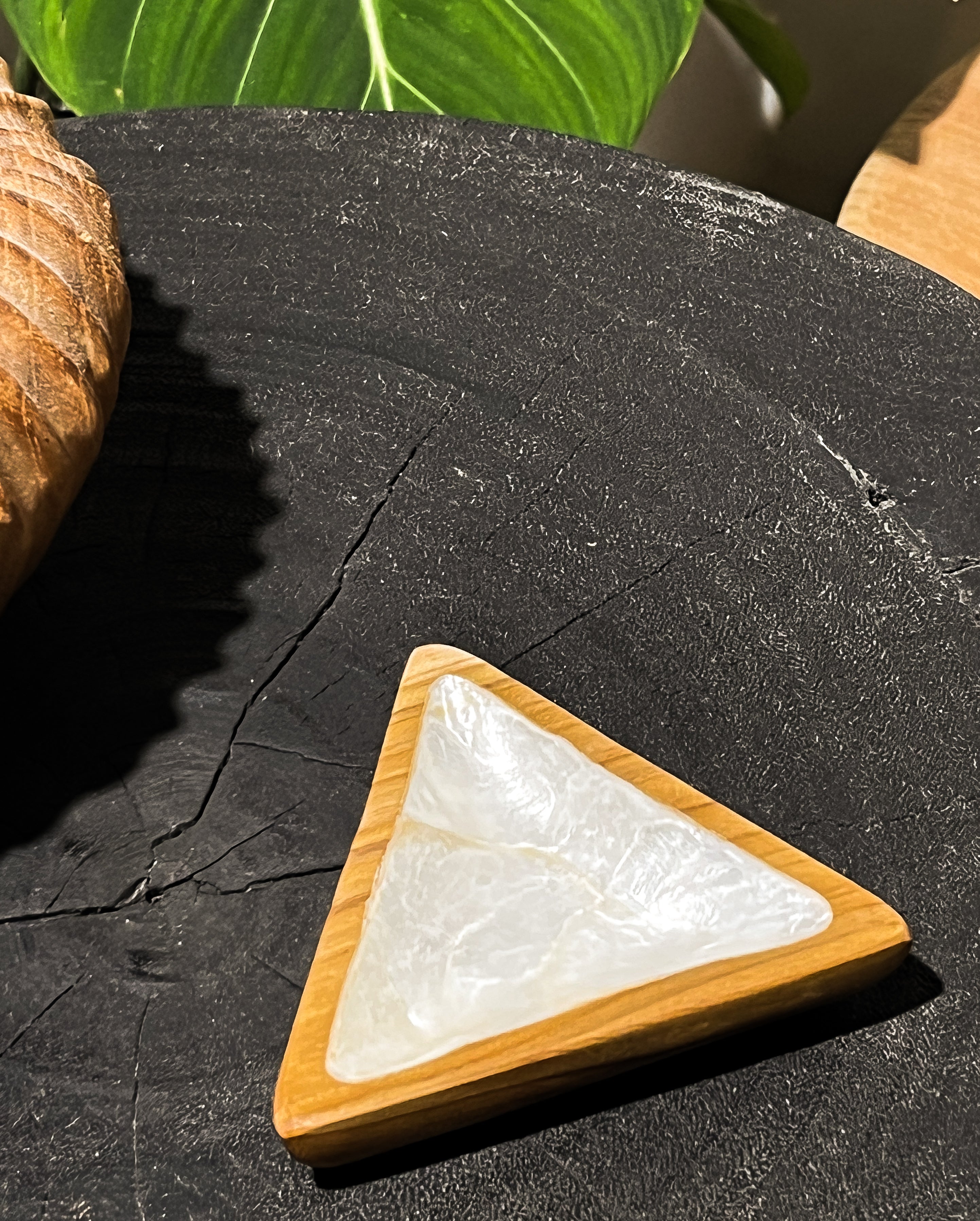 Triangle Wooden Jewelry Tray with Seashell Coating
