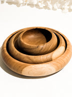 Teak Wood Round Bowl Set of 3 - Handcrafted Wooden Serving Bowls by Nanban