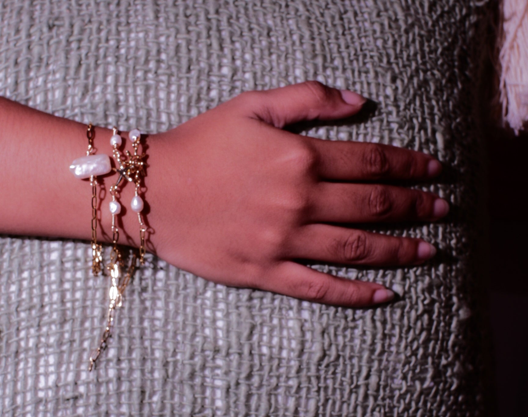 Square Barouqe Fresh Water Pearl Stainless Bracelet
