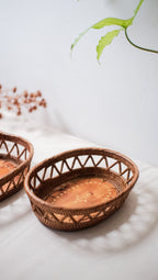 Oval Rattan Tray with Sea Shells inlay