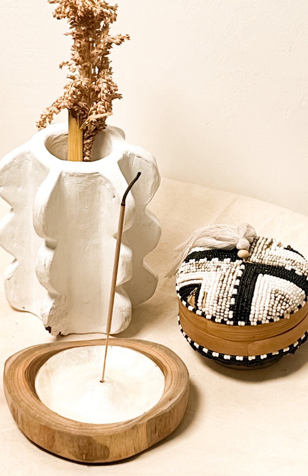 Natural Wooden Teak Incense  Holder with Sea Shells