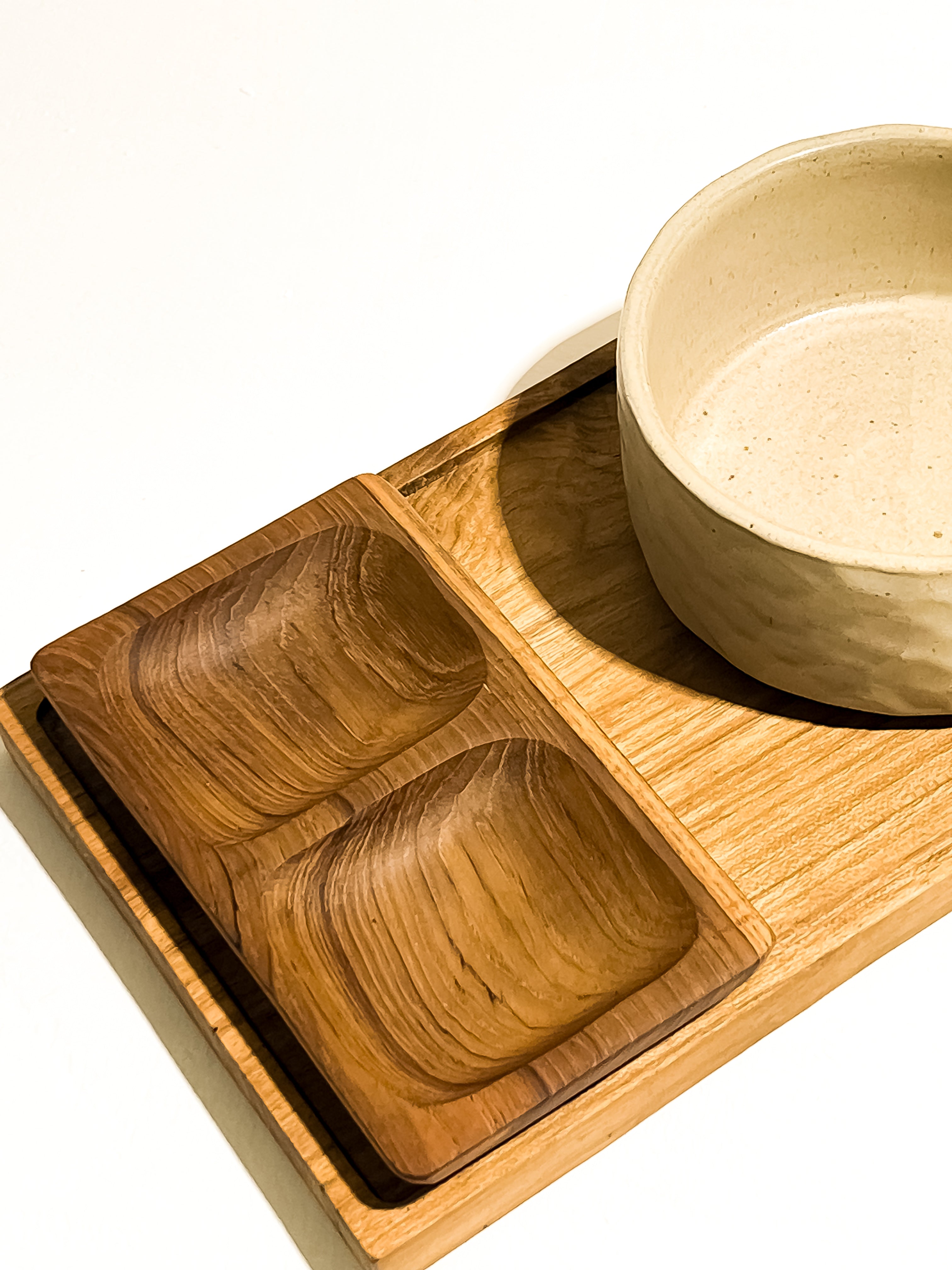 Rectangle wooden teak condiment and sauces tray
