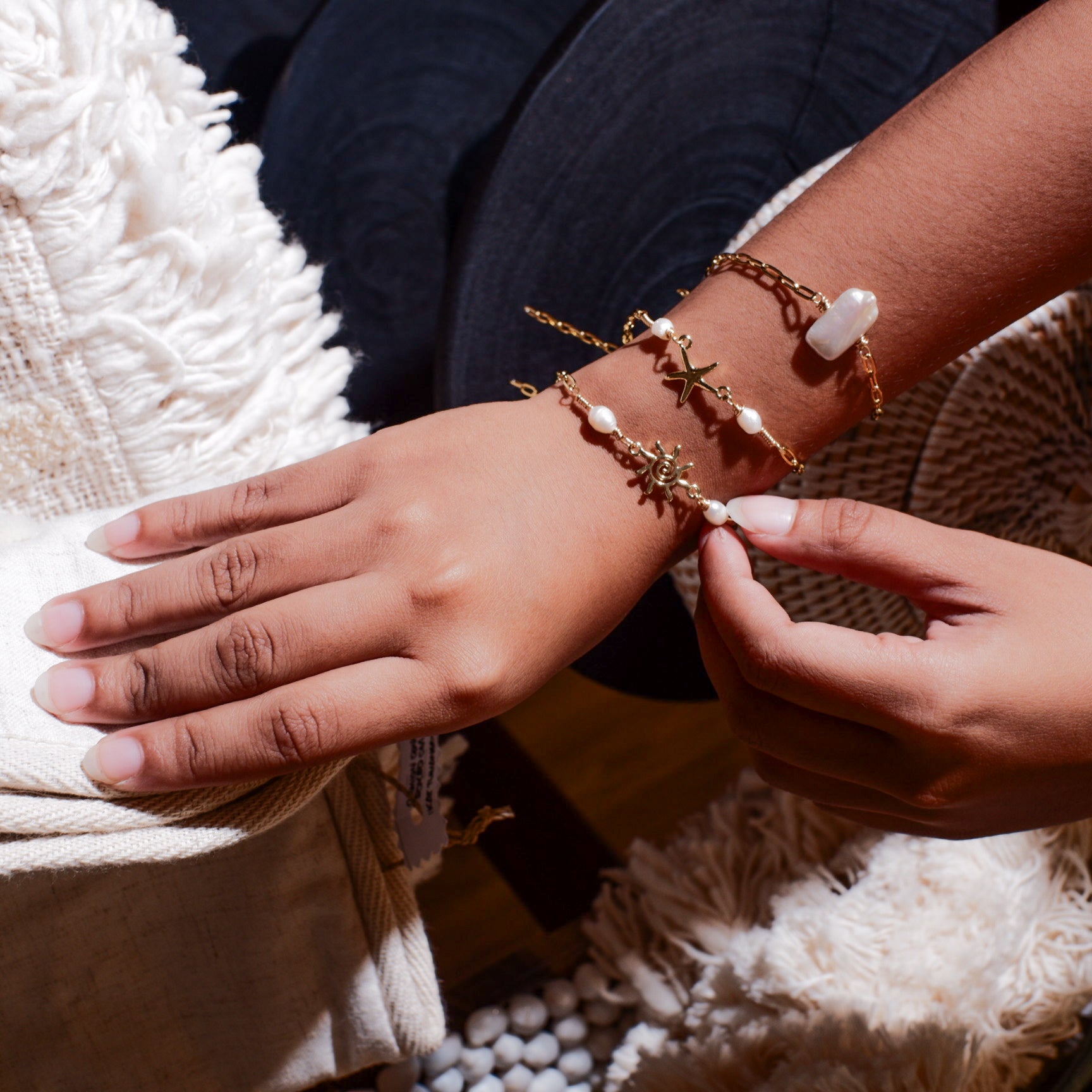 Starfish Fresh Water Pearl Stainless Bracelet