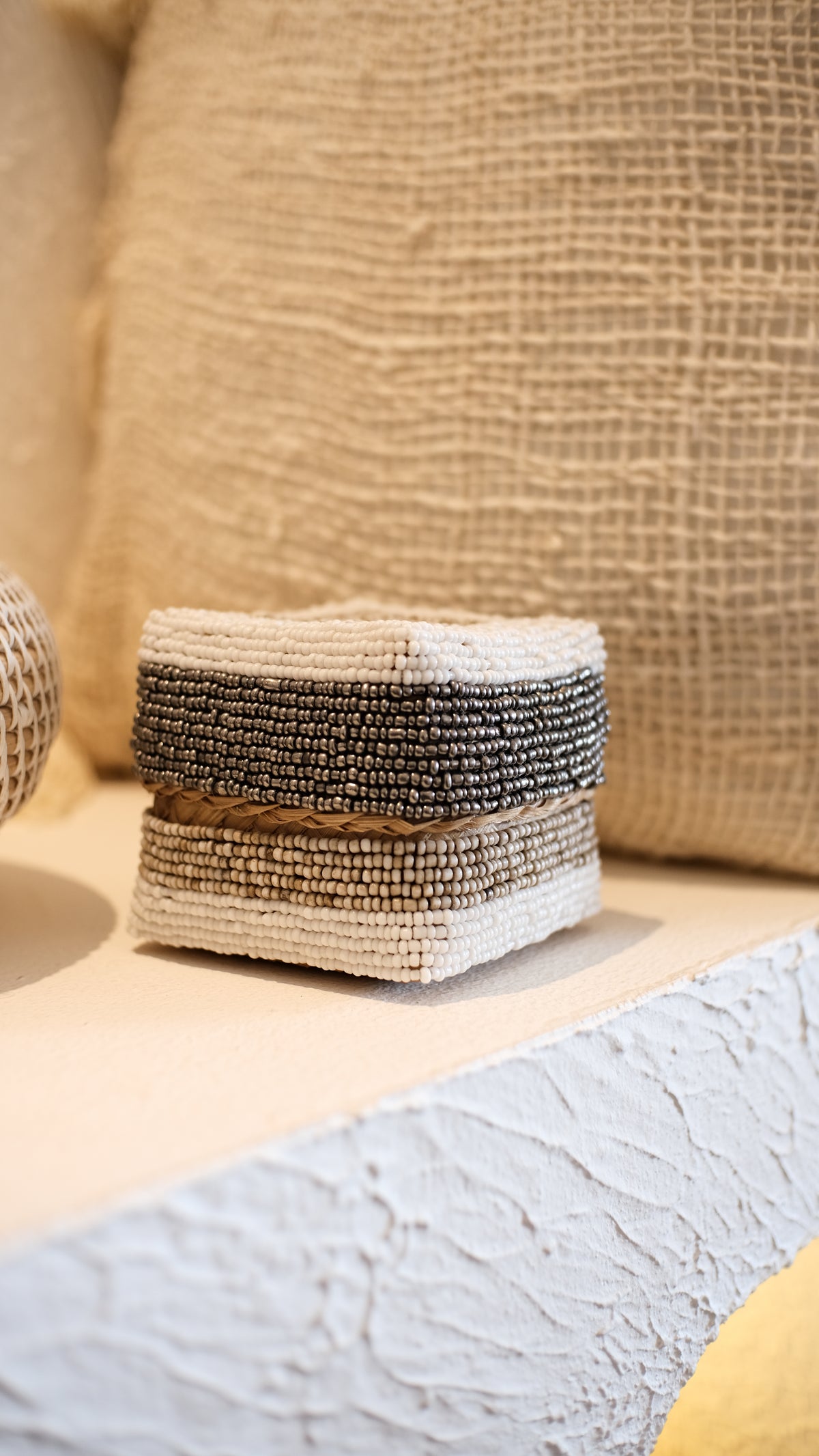 Bamboo Mini Storage Box with Handmade Beading