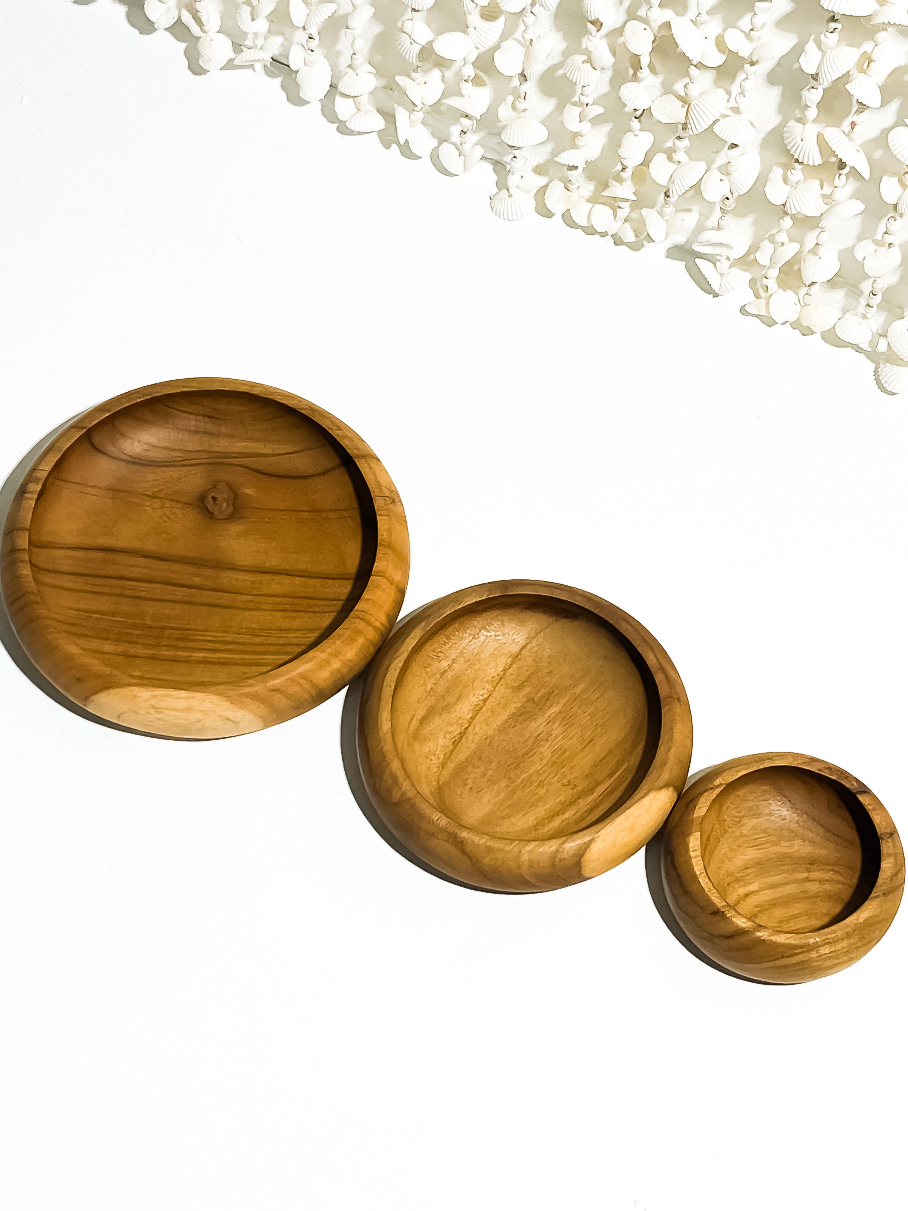 Teak Wood Round Bowl Set of 3 - Handcrafted Wooden Serving Bowls by Nanban