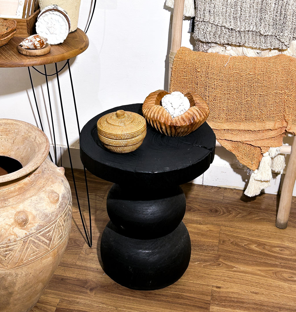 Bhanu Round Side Table with Sou Sugi Ban Finishing