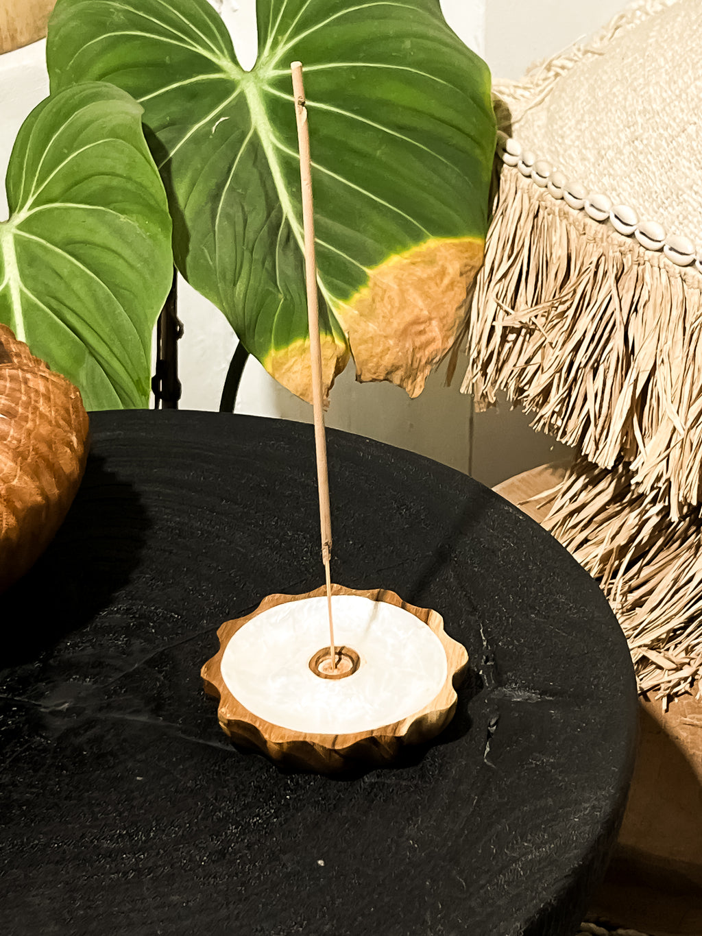 Sunny Wooden Teak Incense Holder with Sea Shells