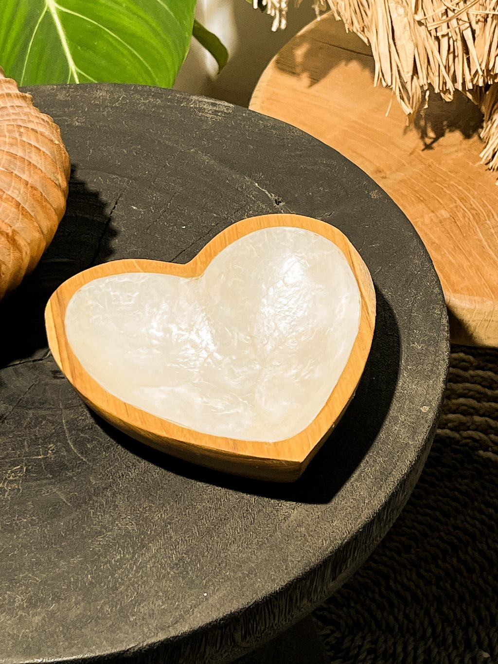 Love Teak Wooden Bowl With Seashell Coating