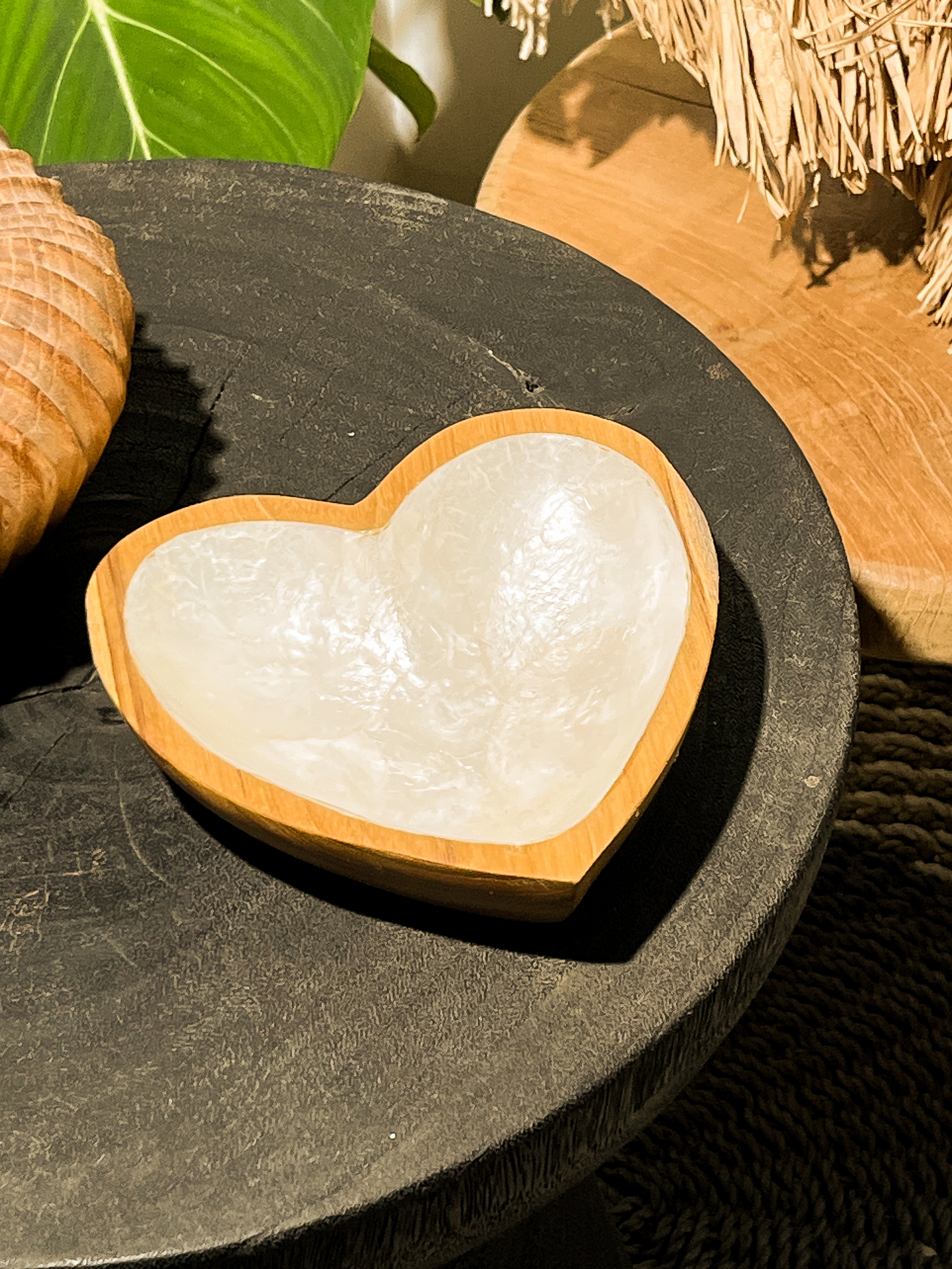Love Teak Wooden Bowl With Seashell Coating
